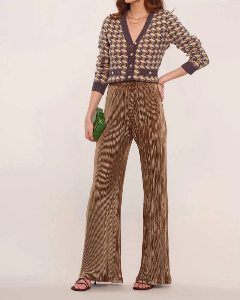 Front of a model wearing a size L Kamala Pant In Whiskey in Whiskey by heartloom. | dia_product_style_image_id:360139